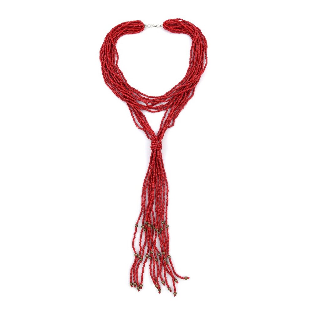 Red Multi Strand Beaded Double Wrist Necklace 22"   B446